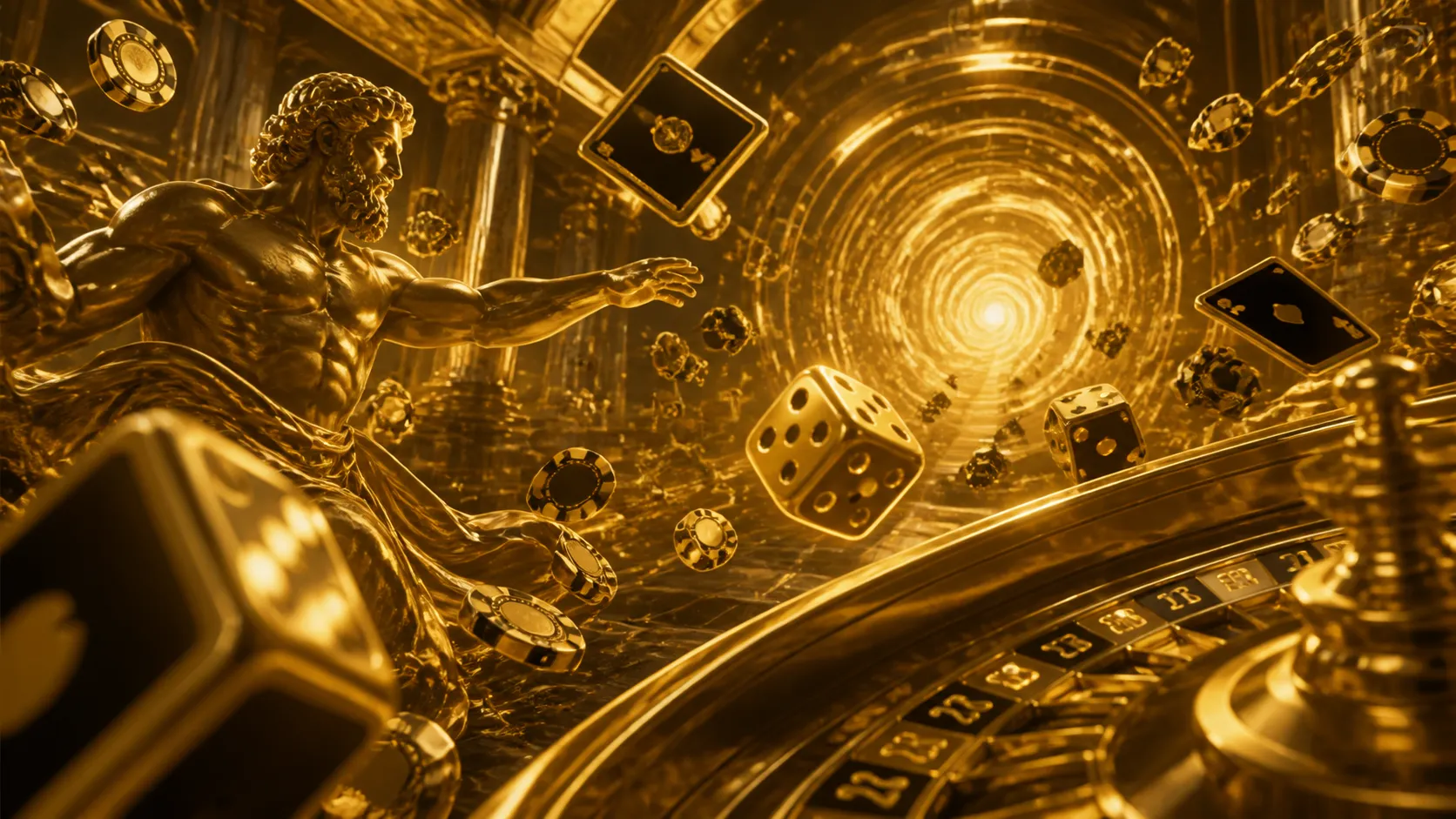 Luxury casino-themed hero banner for Gtbet with polished poker chips, glowing roulette wheel, and elegant accents.